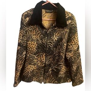 Alex Kim Vintage Wearable Art Beaded Animal Print Zip Up Tapestry Sweater XL